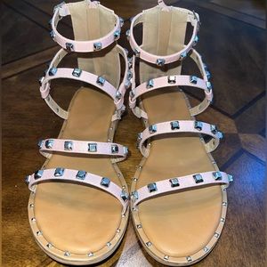 Girls Pastel Pink Studded Gladiator Sandals